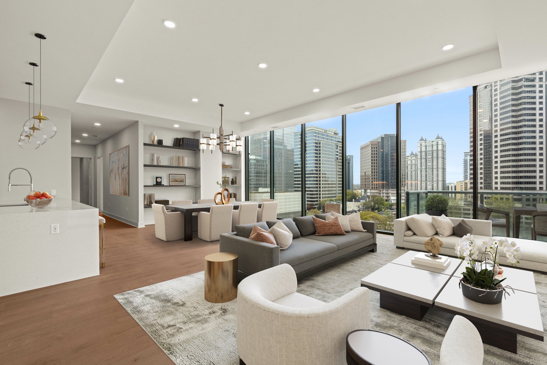 40 West 12th main living space virtually staged