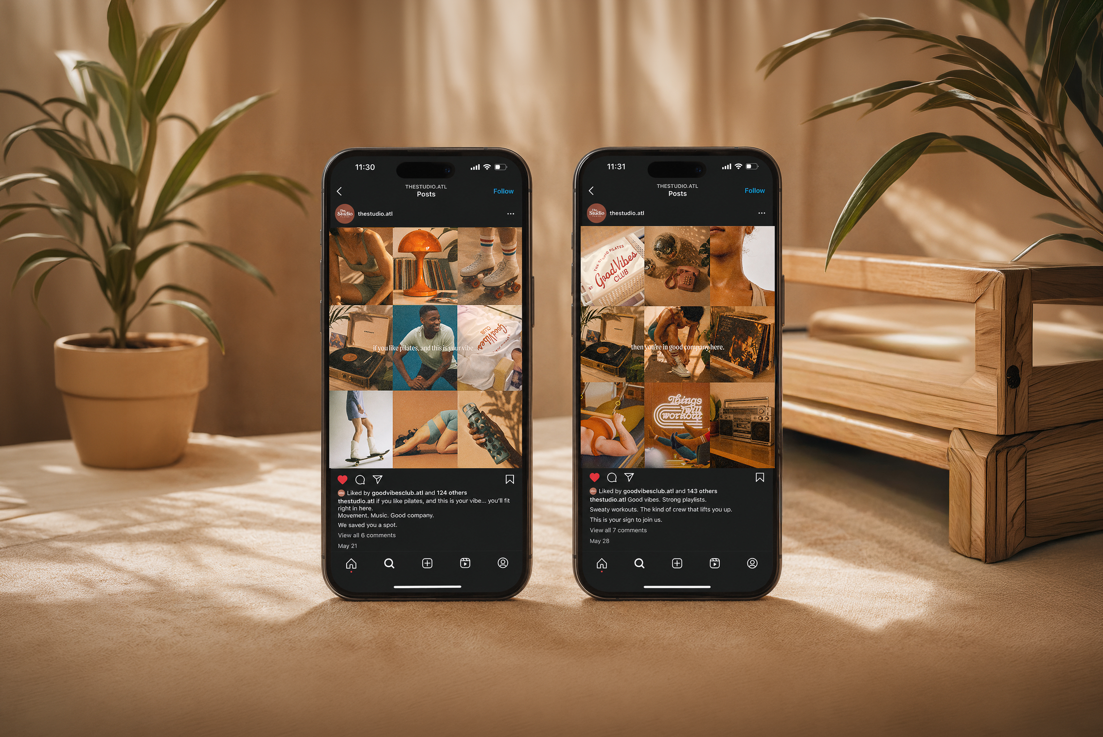 The Studio Pilates two-phone social media mockup
