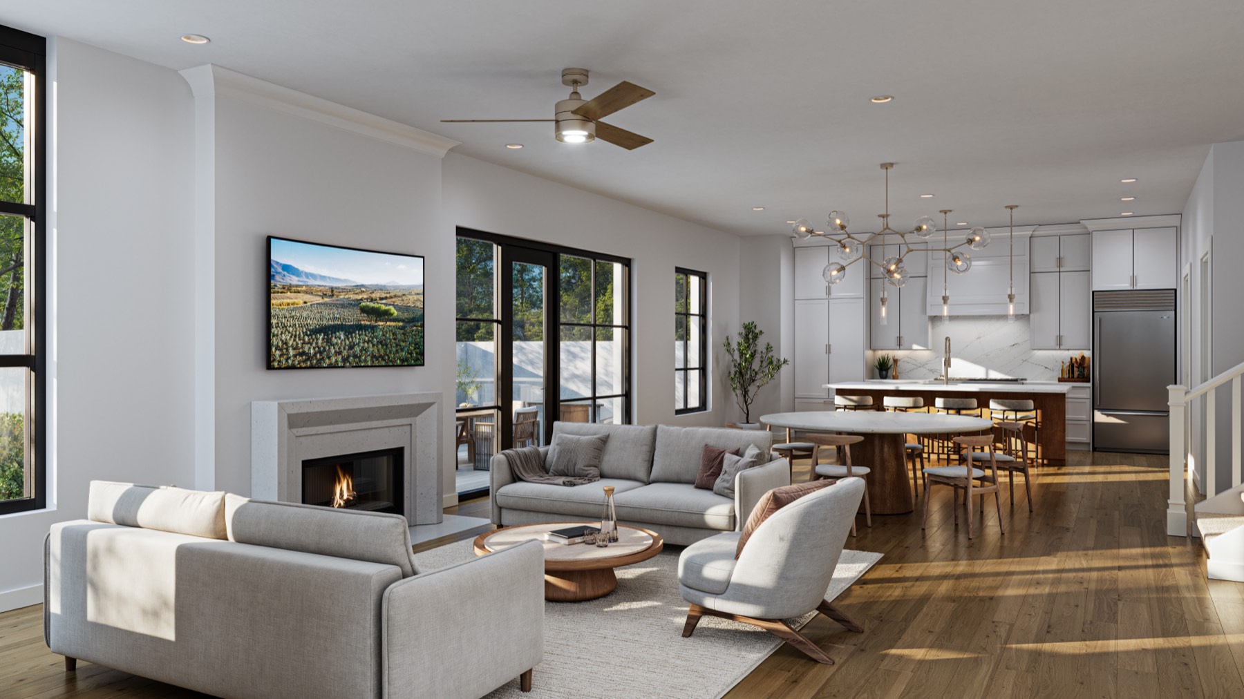 Manor home living rendering from Project Renderings